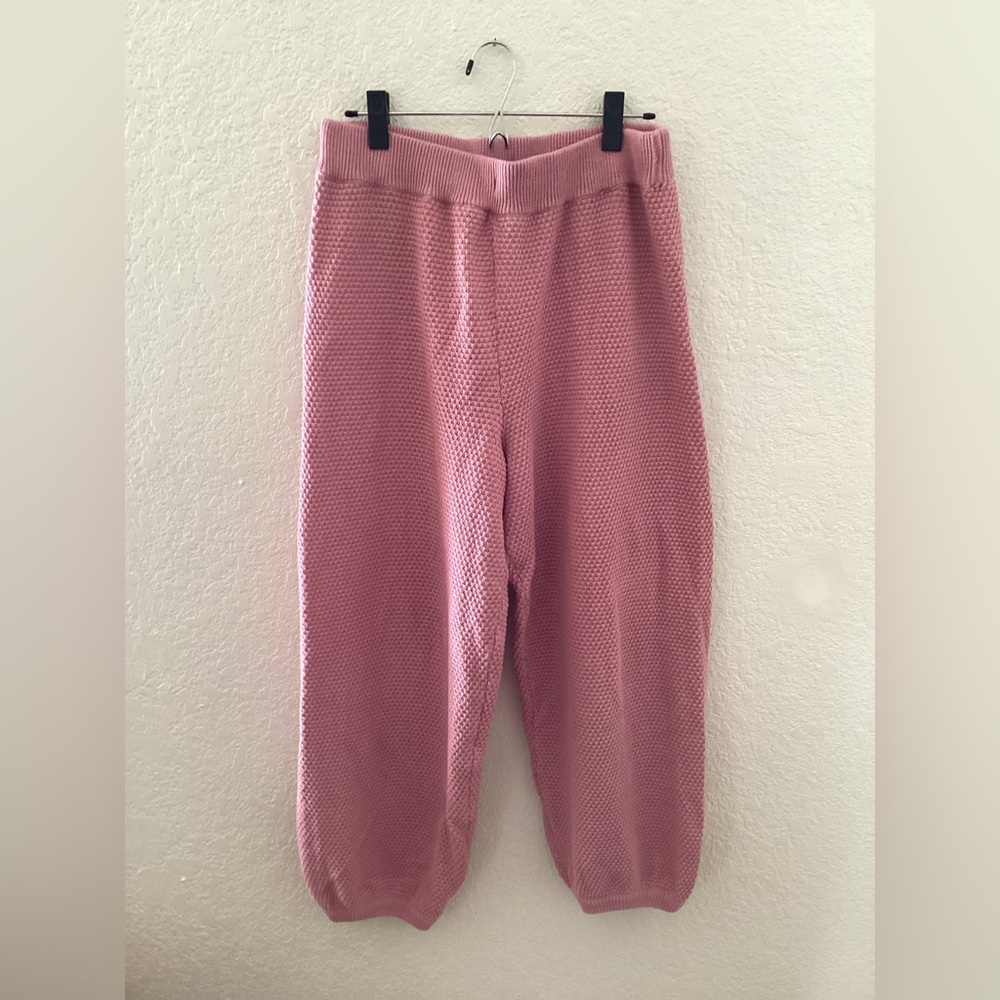 Free People Beach Pink Waffle Knit Cotton Tapered Lounge Bottom Pants